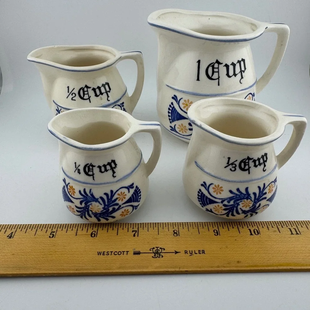 Heritage by Royal Sealy Ceramic White & Blue Ceramic Pitcher Measuring Cup Set